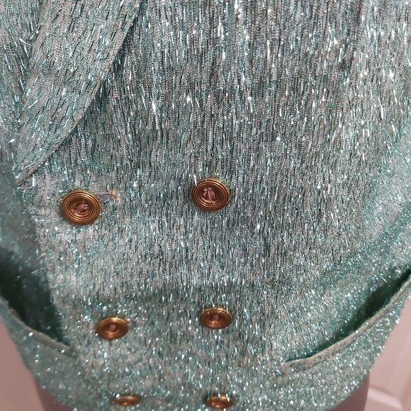 Vest - Turquoise Metallic Eyelash Fabric Grey Lining - Small - Unisex Adult - Picture 11 of 12